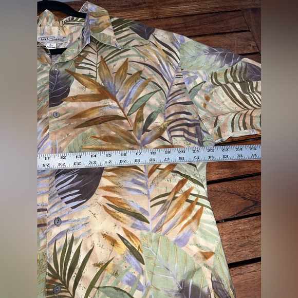 Tori Richard Hawaiian Shirt Mens L Cotton Lawn Brown Green Palm Leaf Leaves - Picture 6 of 6